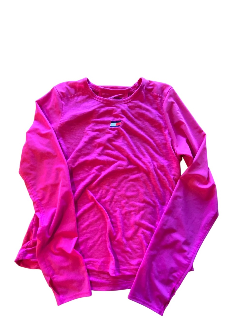 Tommy Hilfiger Hot Pink Long Sleeve Crewneck Top with Mini Flag